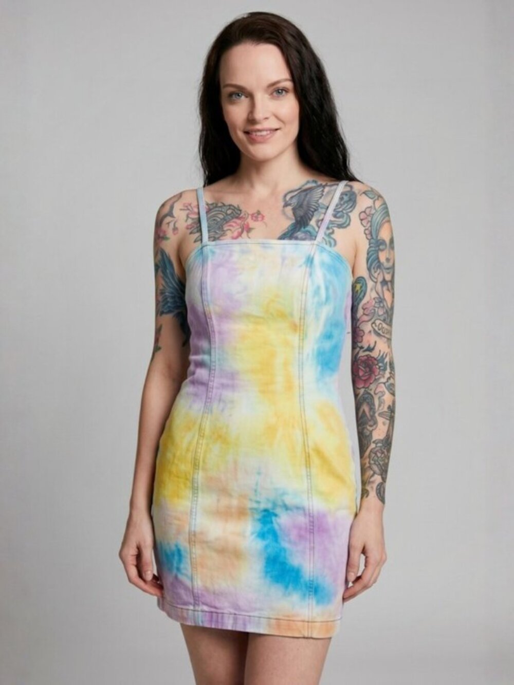 Glamorous ✦ Multi Tie-Dye Mini Dress ✦ Spaghetti Straps Back Zip Pink Blue S NWT